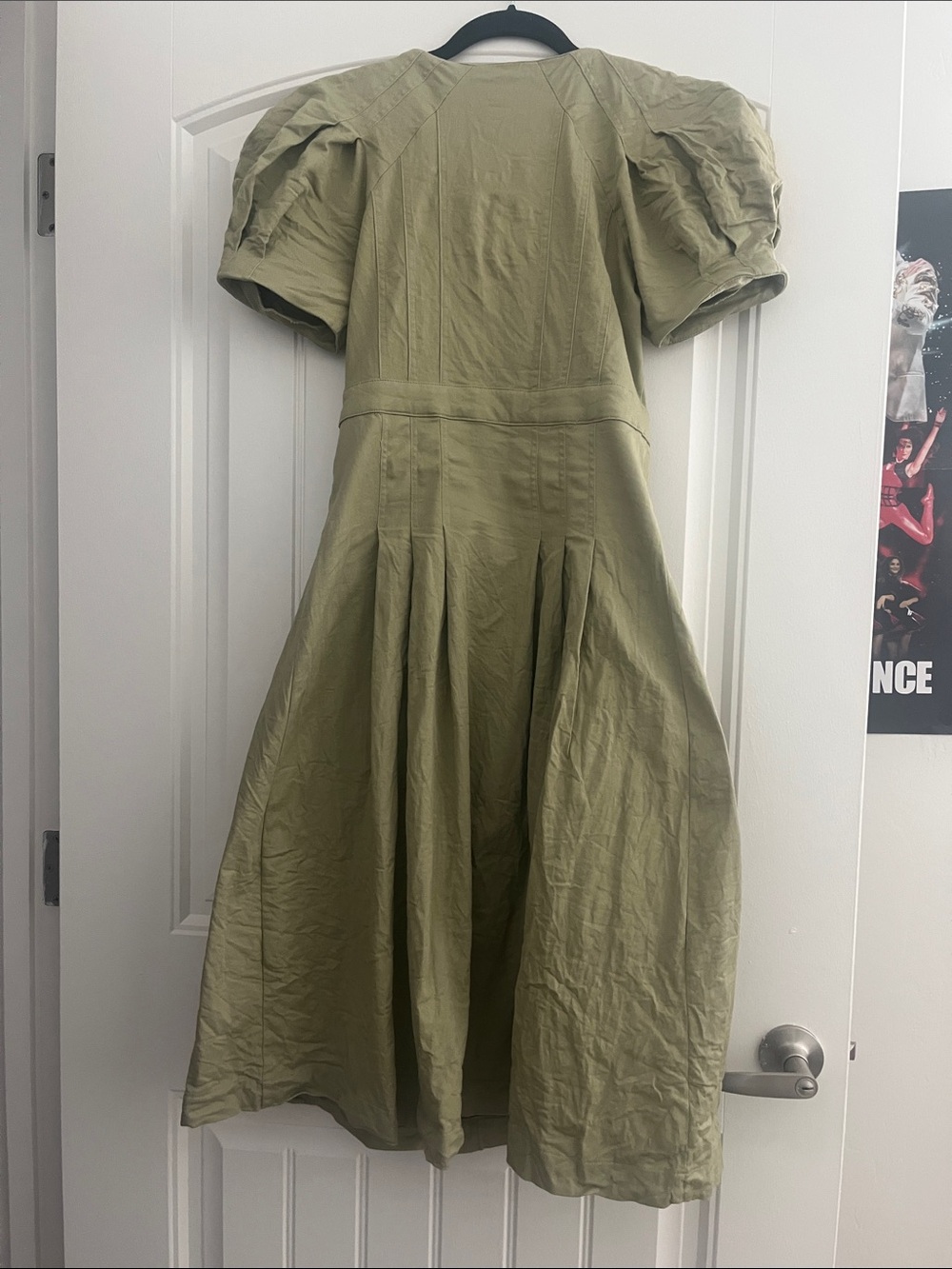 Lina Olive Green Midi Dress with Puff Sleeves - Picture 3 of 3